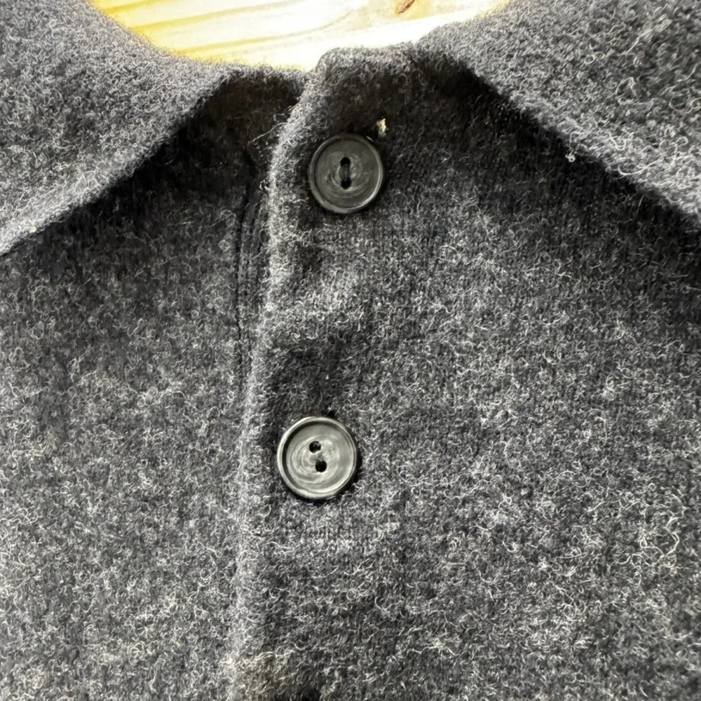 GH Bass & Co Mens XL Lambswool Polo Sweater Charcoal Gray Long Sleeve Knit